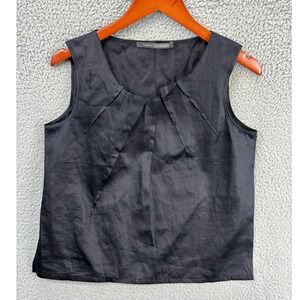 Elemente Clemente Pleated Sleeveless Blouse Womens 2 Black Minimalist Tank Shell